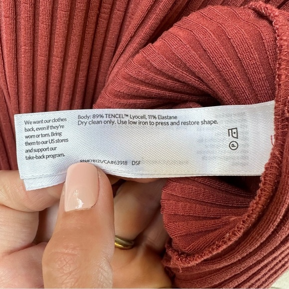 Eileen Fisher Textured Stretch Rib Round Neck Dress Boxy Terracotta Knee Length - Picture 9 of 9